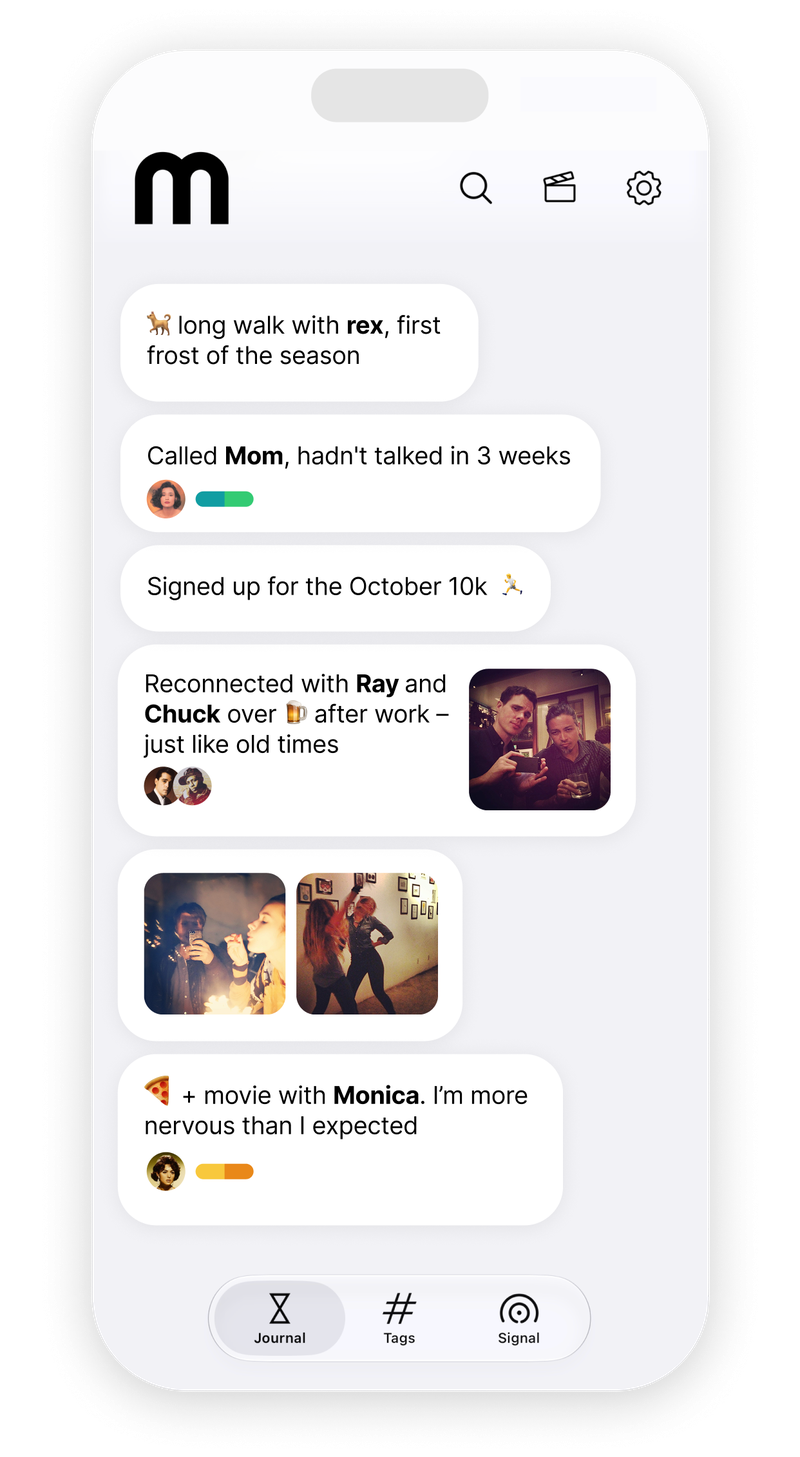 The memorist app — capturing a quick journal entry in under a minute.